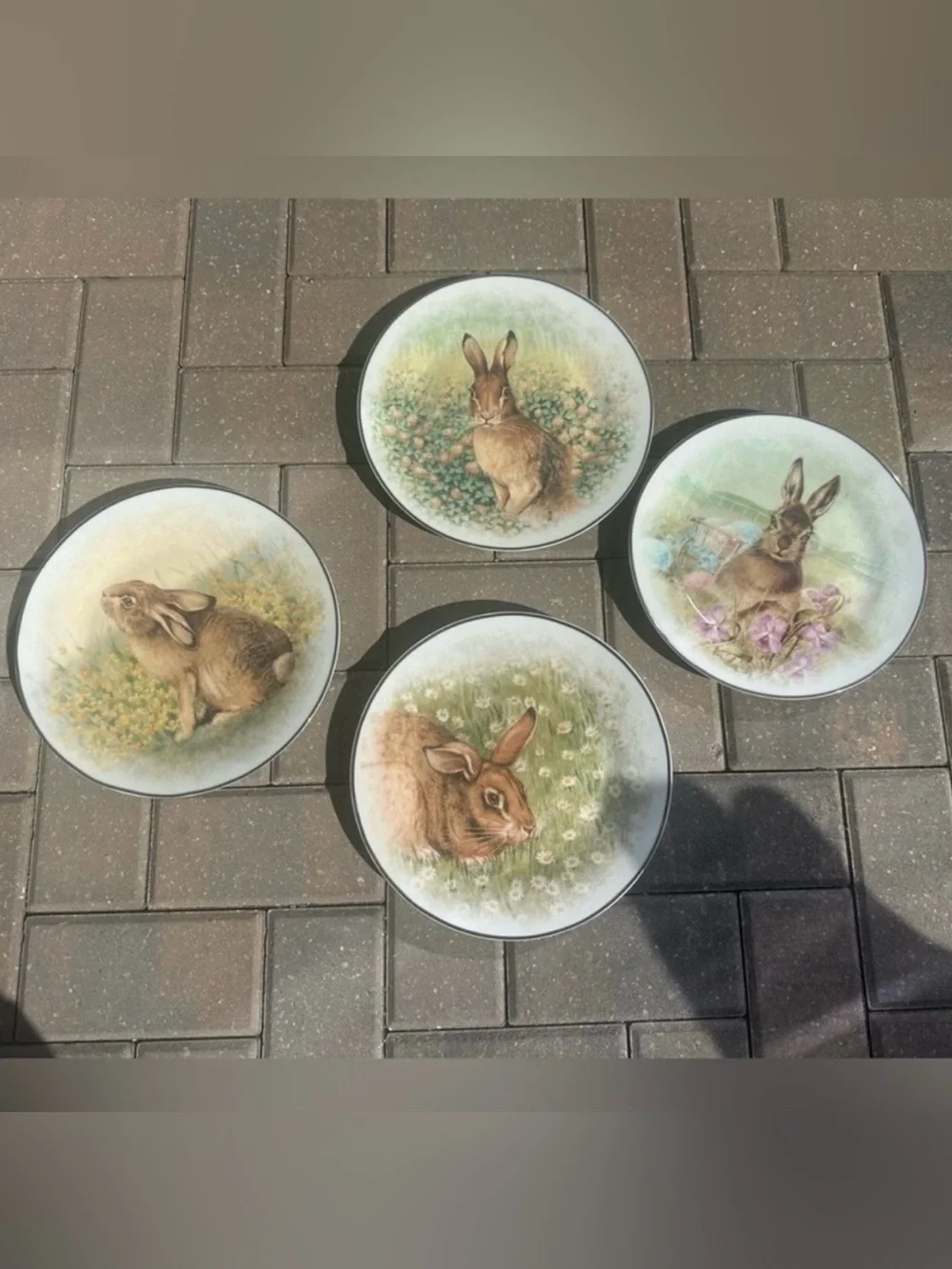 Pottery Barn Easter Rabbit Dinner Plates Set of Four Cottagecore Shabby chic